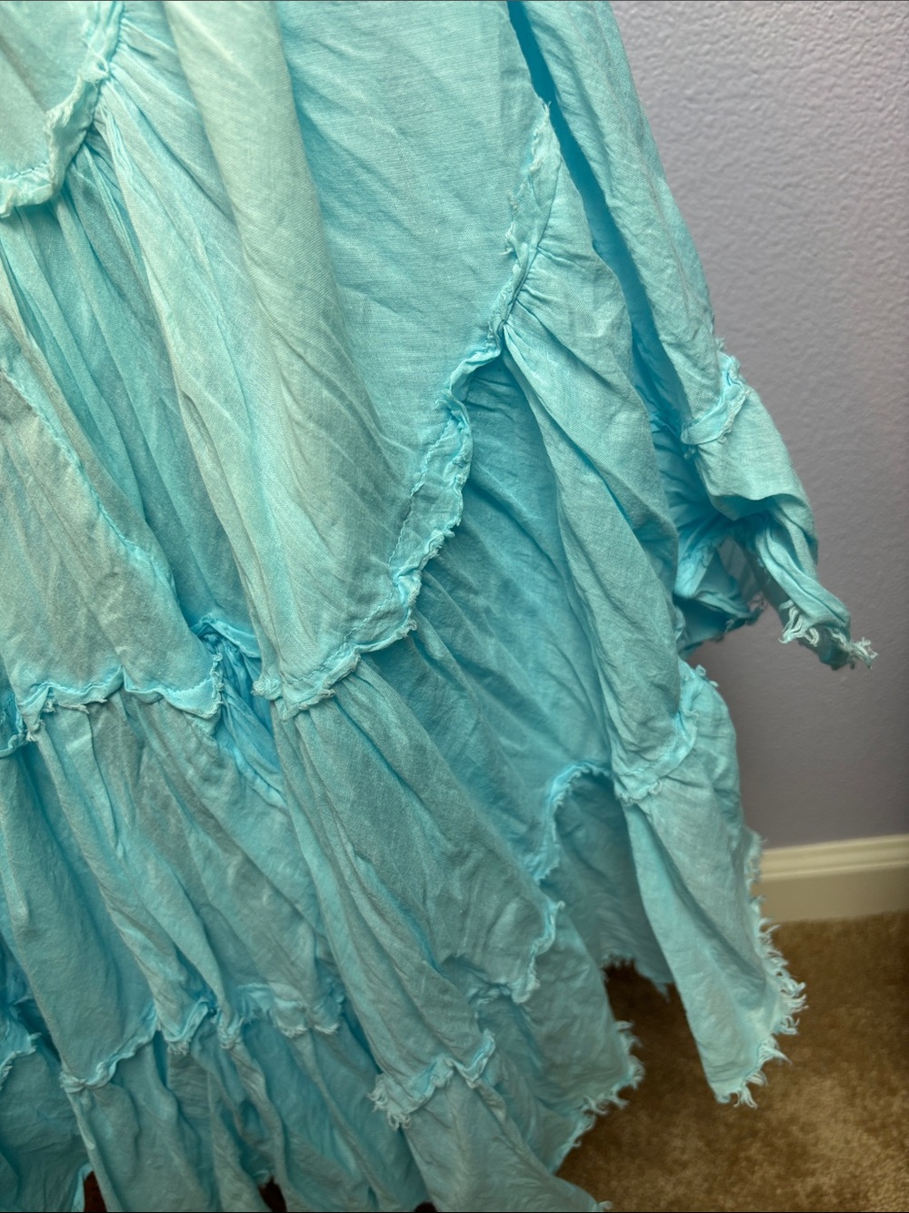 Vintage Ombre Tiered Light Aqua Maxi Skirt - Women 100% Cotton - Picture 4 of 12